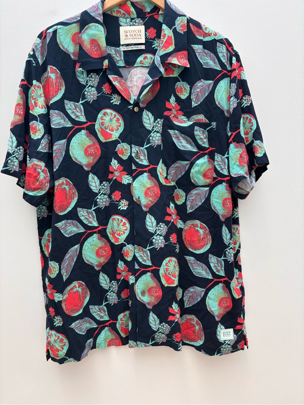 Scotch & Soda Modern Tropical Lemon Print Camp Collar Shirt X-Large